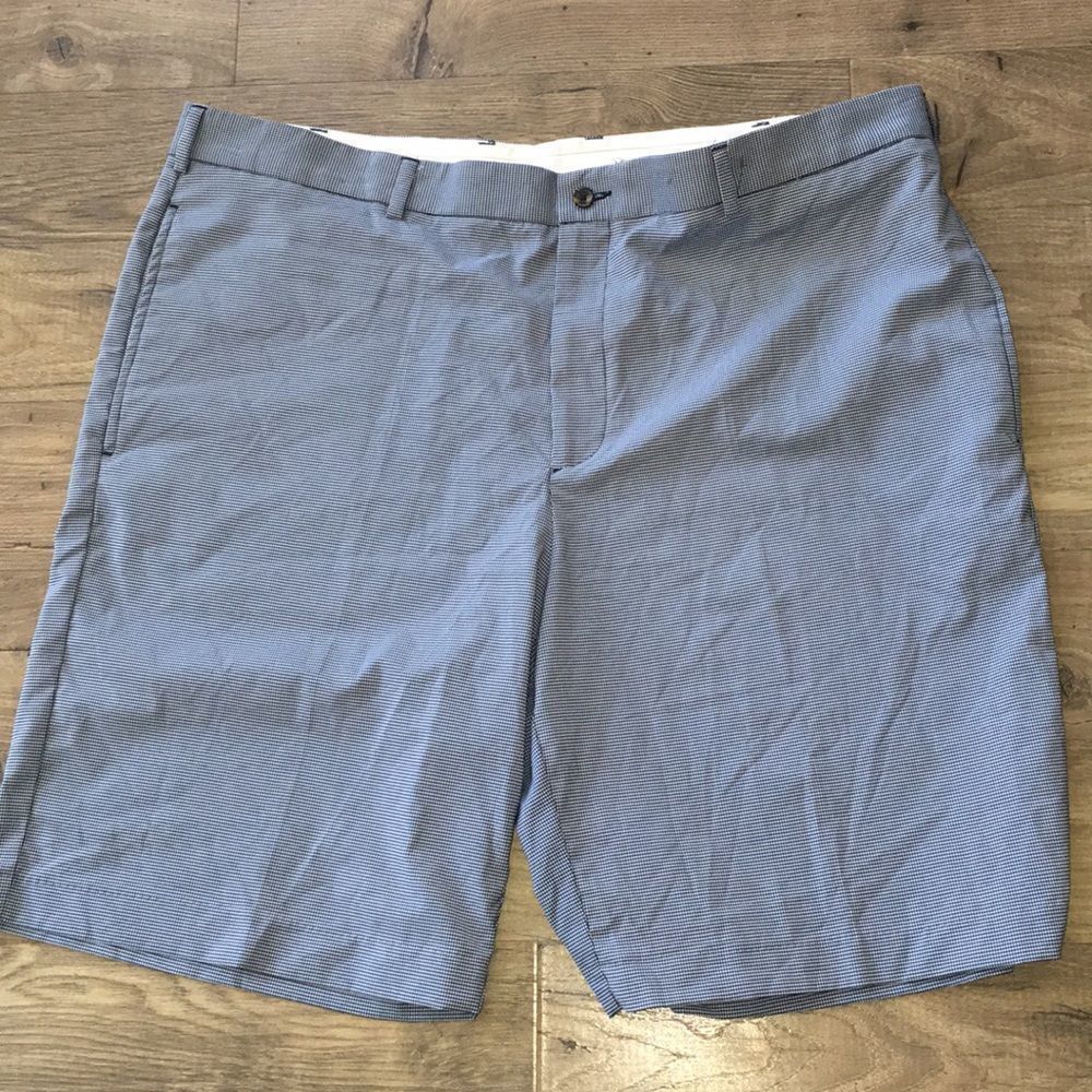 Men’s Blue killer Greg Norman Shark metal tab golf shorts poly blend fabric 42